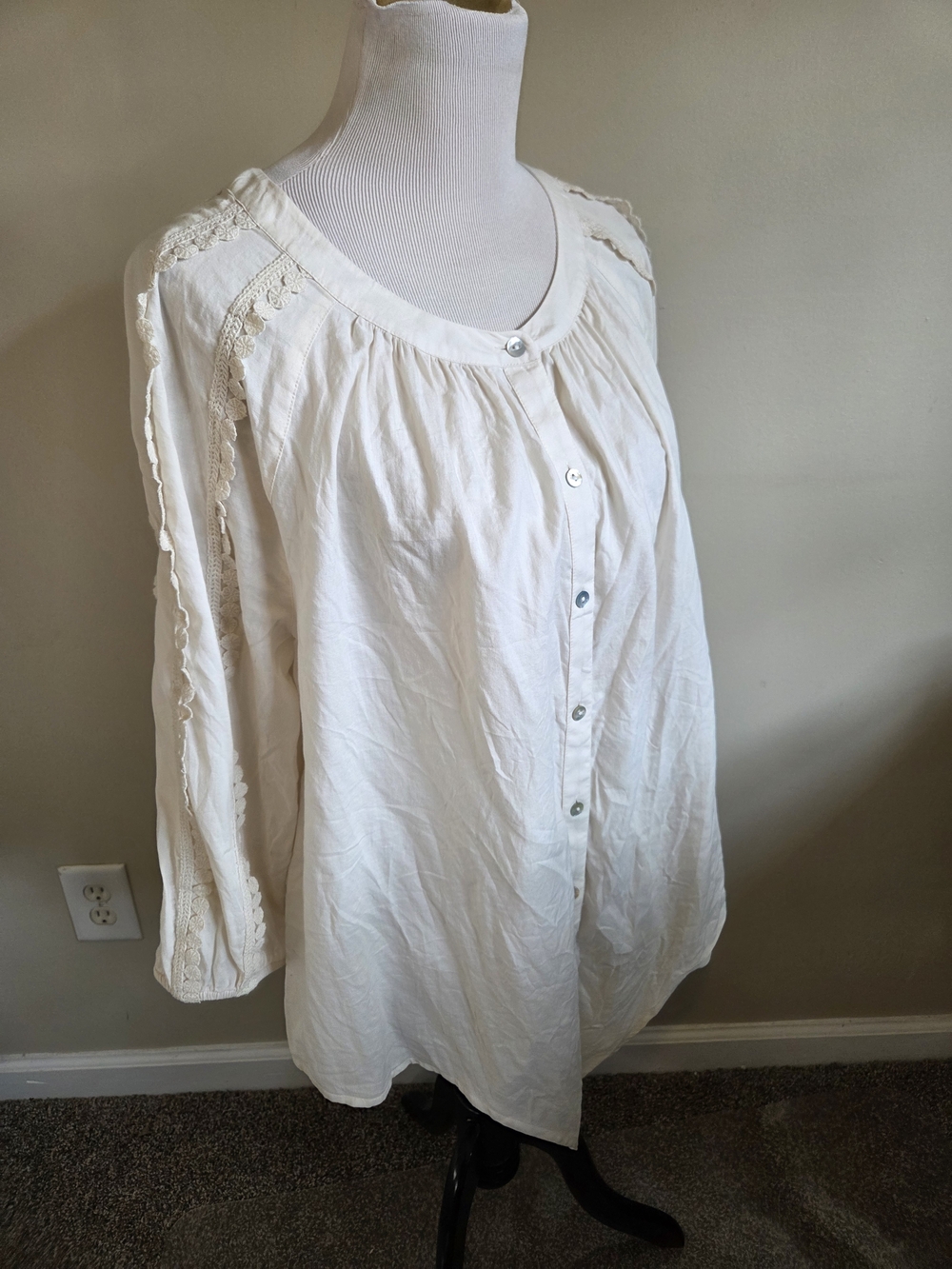 J. Jill Cream Button-Front Peasant Blouse - Picture 8 of 13